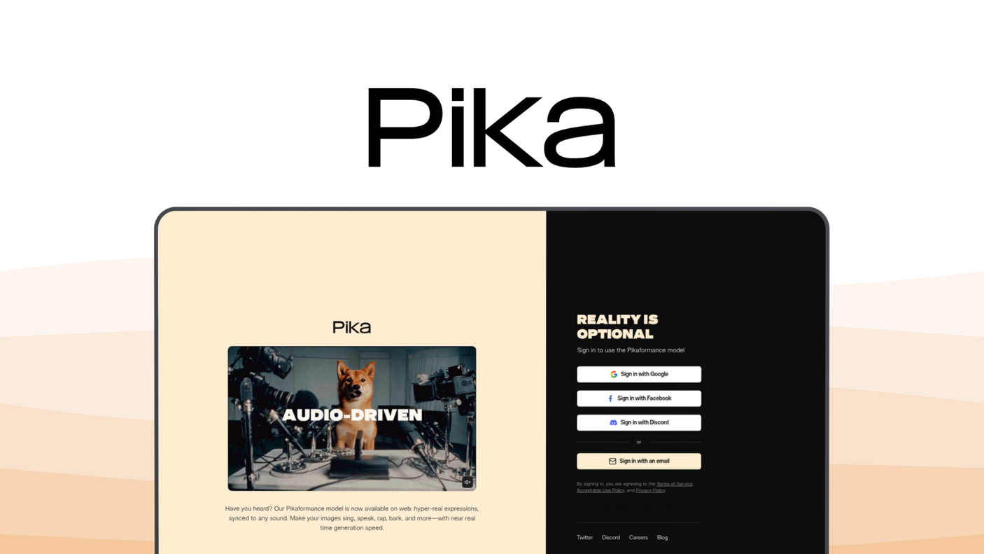Pika Labs a video generator tool, featuring lip sync, sound effects, modify region, expand canvas, camera control.