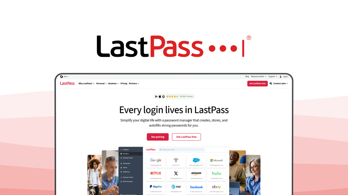 LastPass a password manager tool, featuring dark web monitoring, emergency access, password sharing, password generator, digital will.