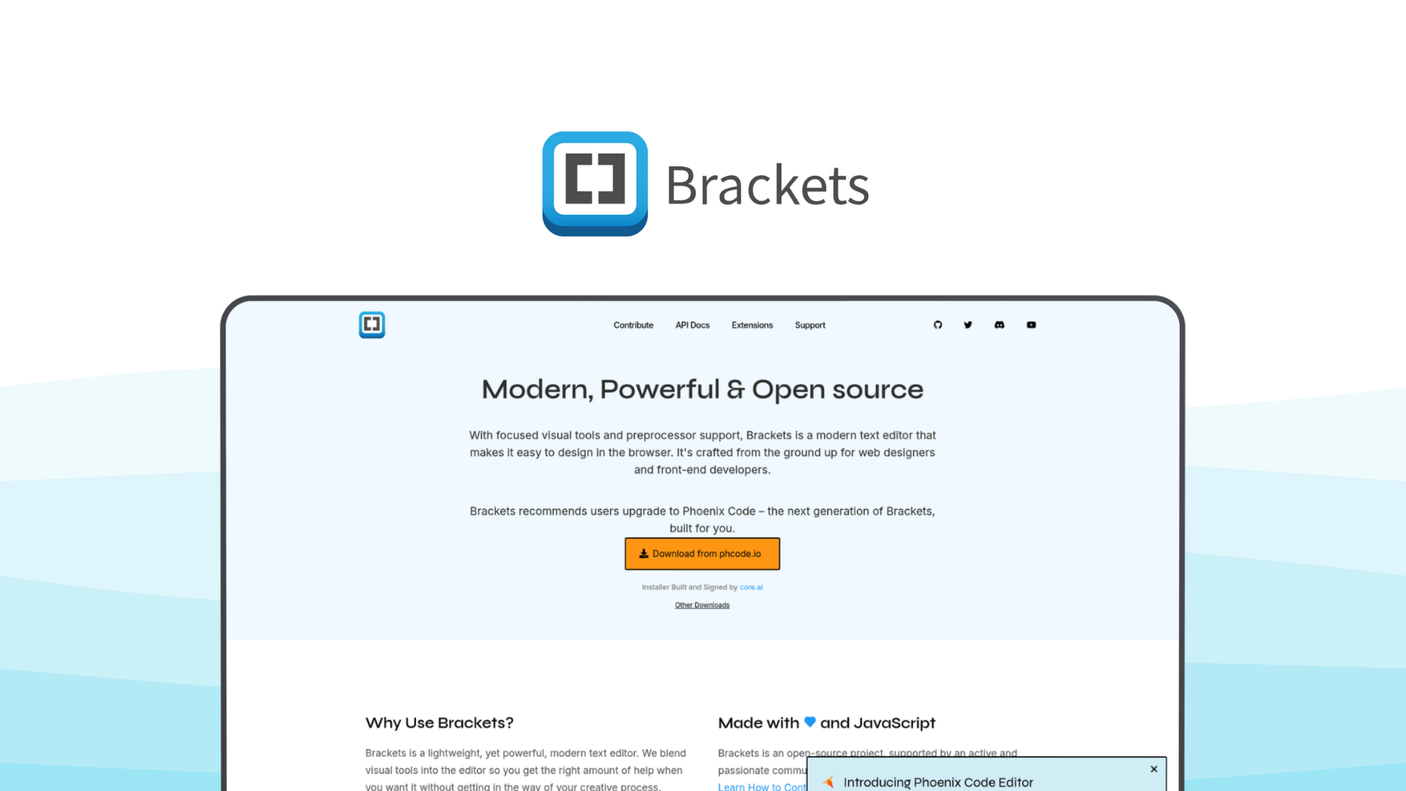 Brackets a code editor tool, featuring live preview, inline editors, preprocessor support, extension manager, visual tools.