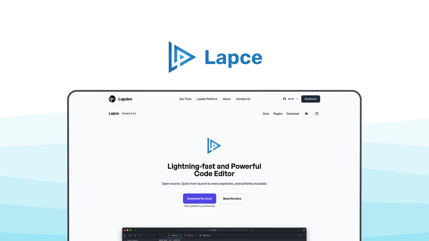 Lapce a code editor tool, featuring rust native, remote development, modal editing, wasm plugins, high performance.