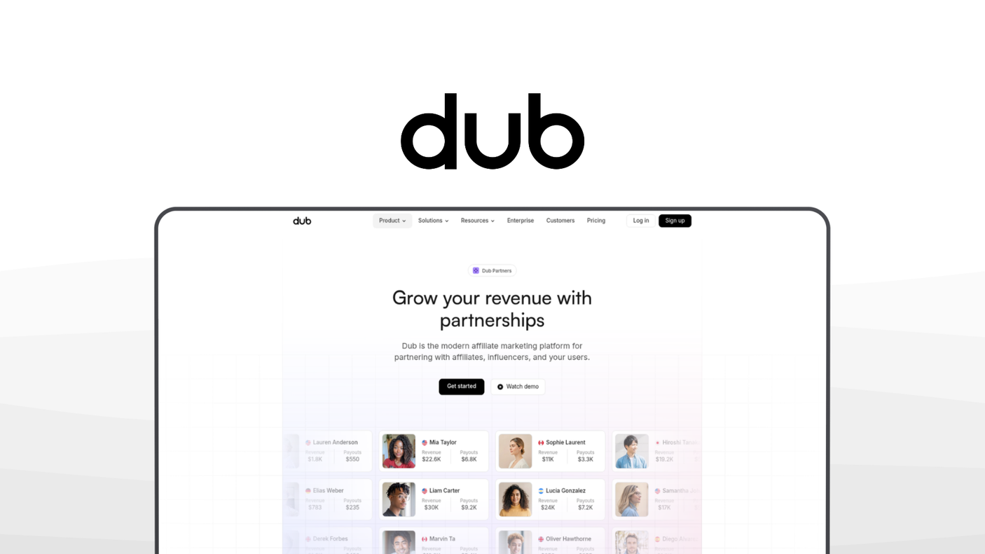 Dub Partners an affiliate platform tool, featuring first party tracking, utm level attribution, auto tax compliance.