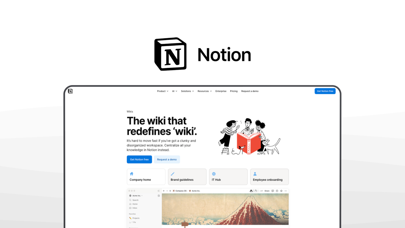 Notion a knowledge base tool, featuring flexible databases, collaborative wikis, ai assistant, custom templates, real-time editing.