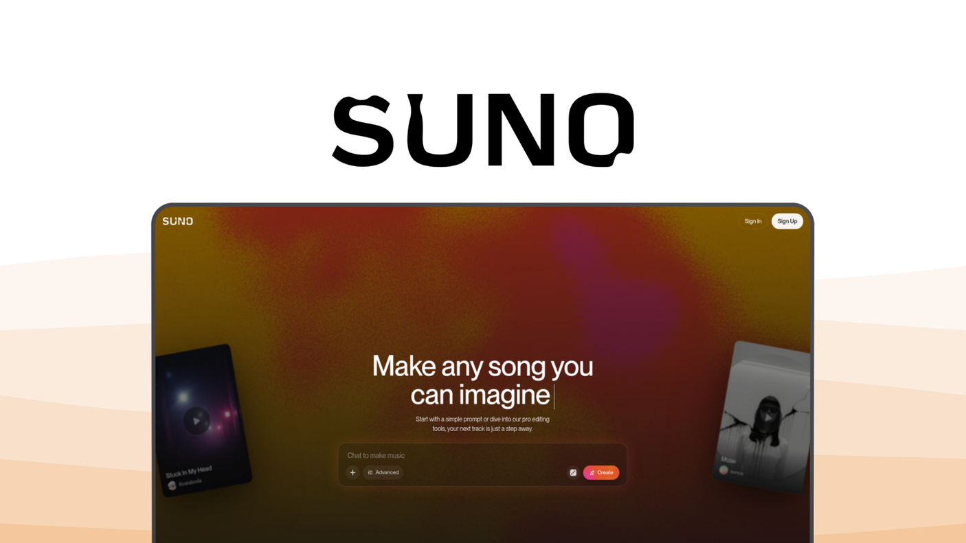 Suno a music generator tool, featuring text to song, vocal synthesis, studio editing, stem export, lyric generation.