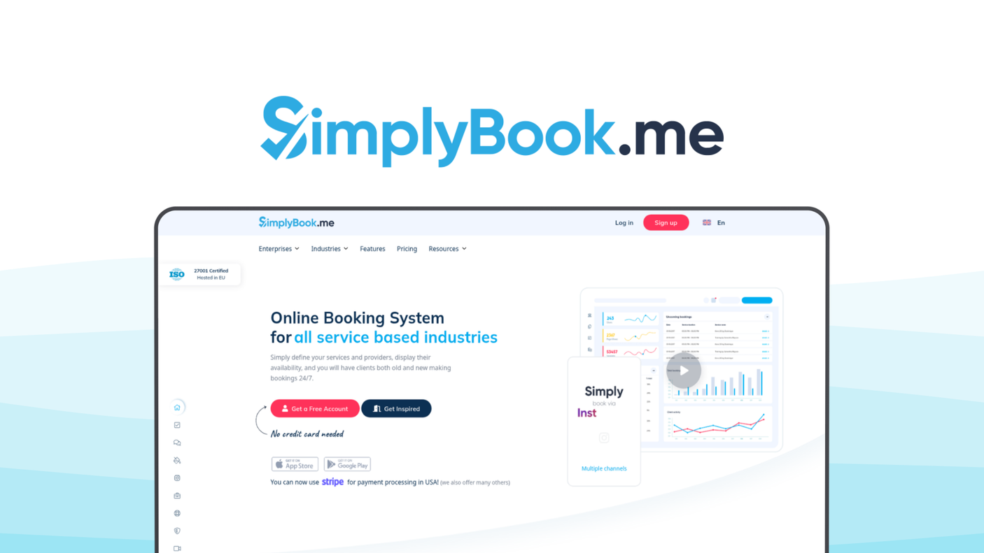 SimplyBook.me a scheduling tool, featuring custom website, payment integration, multi providers, reminders.