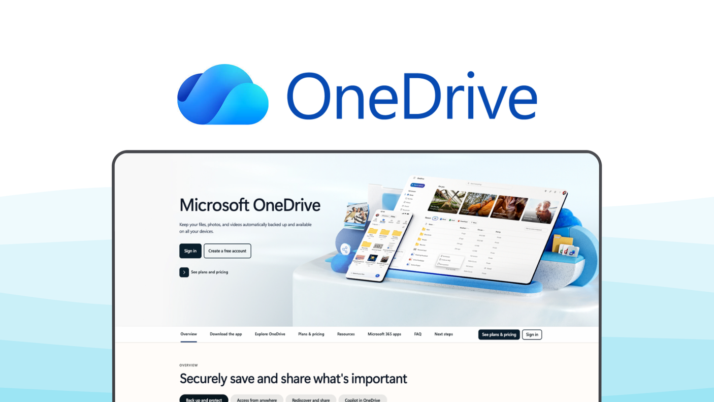 Microsoft OneDrive a cloud storage tool, featuring real time collaboration, file syncing, microsoft integration, photo management, secure sharing.