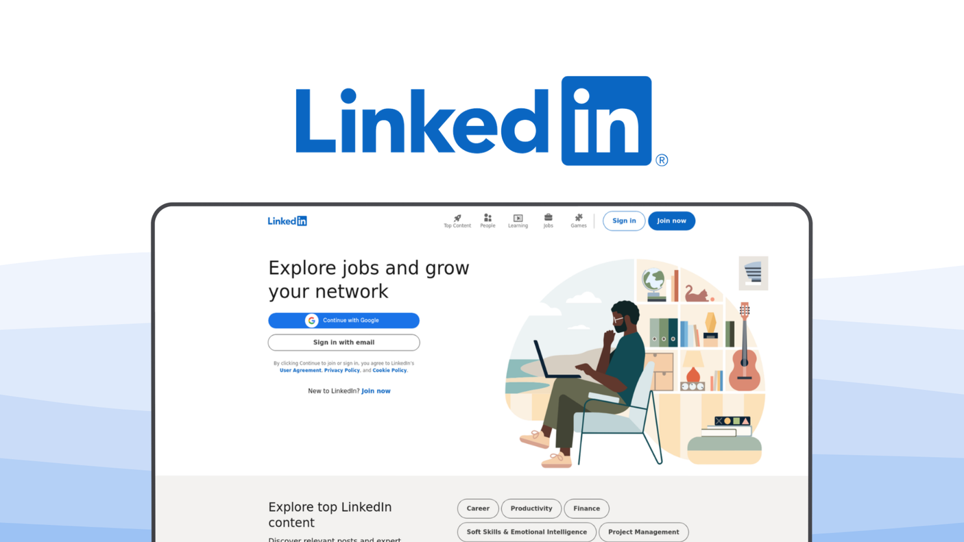 LinkedIn a social media platform tool, featuring professional networking, job market, native newsletters, skill learning, lead generation.