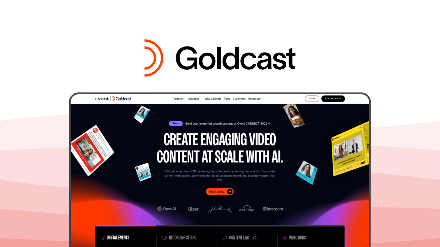 Goldcast a webinar tool, featuring ai content repurposing, interactive engagement, full branding, crm sync, roi analytics.