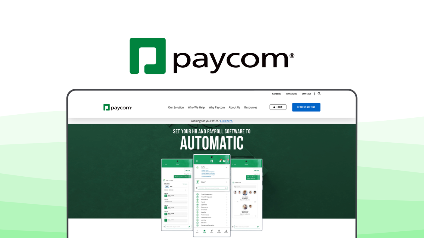 Paycom a payroll tool, featuring single database, employee self service, payroll automation, talent acquisition, expense tracking.