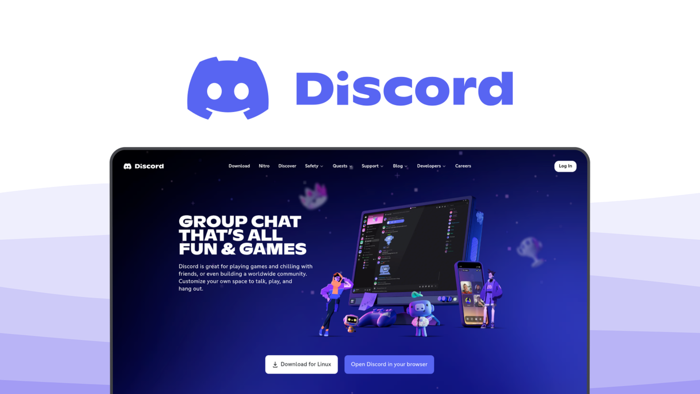 Discord a social media platform tool, featuring voice servers, custom bots, screen sharing, community roles, organized channels.