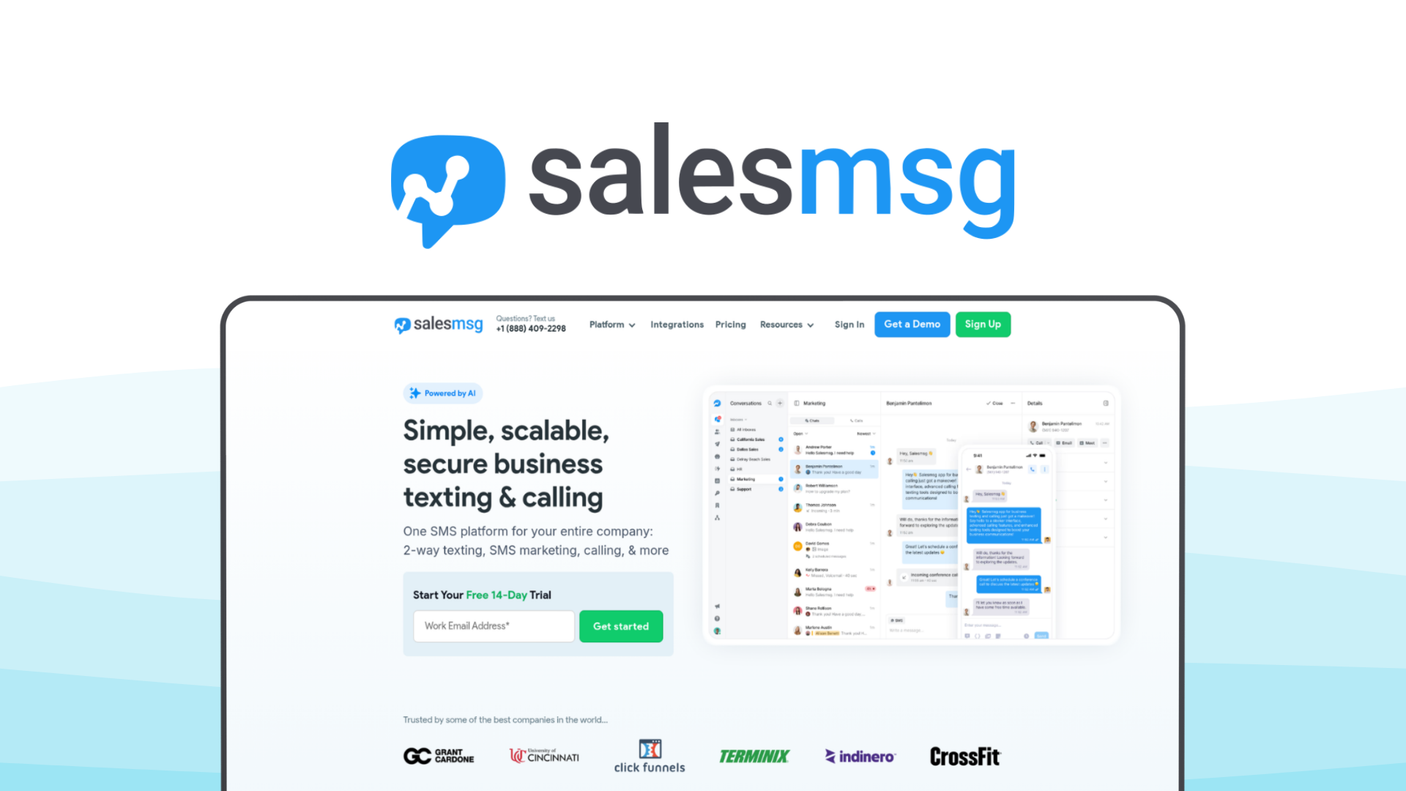 Salesmsg a sms marketing tool, featuring shared inbox, crm sync, sms automation, calling support.