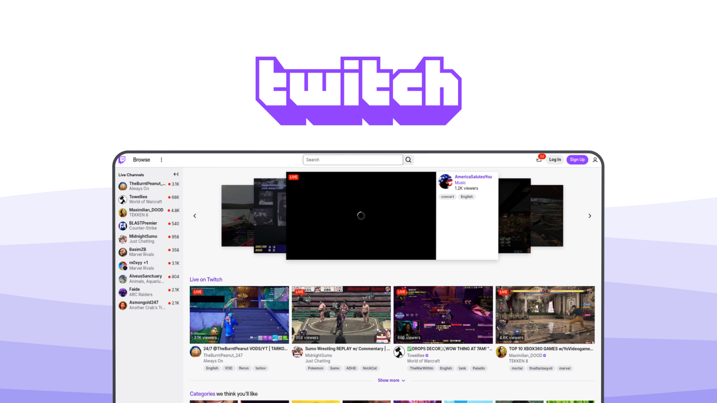Twitch a social media platform tool, featuring live interaction, streaming, subscription alerts, stream clips, monetization bits.