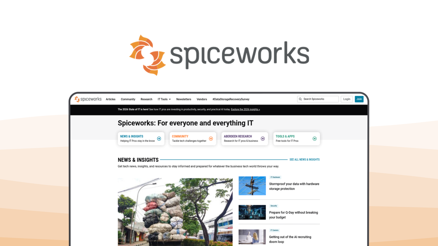 Spiceworks a help desk tool, featuring free ticketing, asset management, network monitoring, knowledge base, self-service.