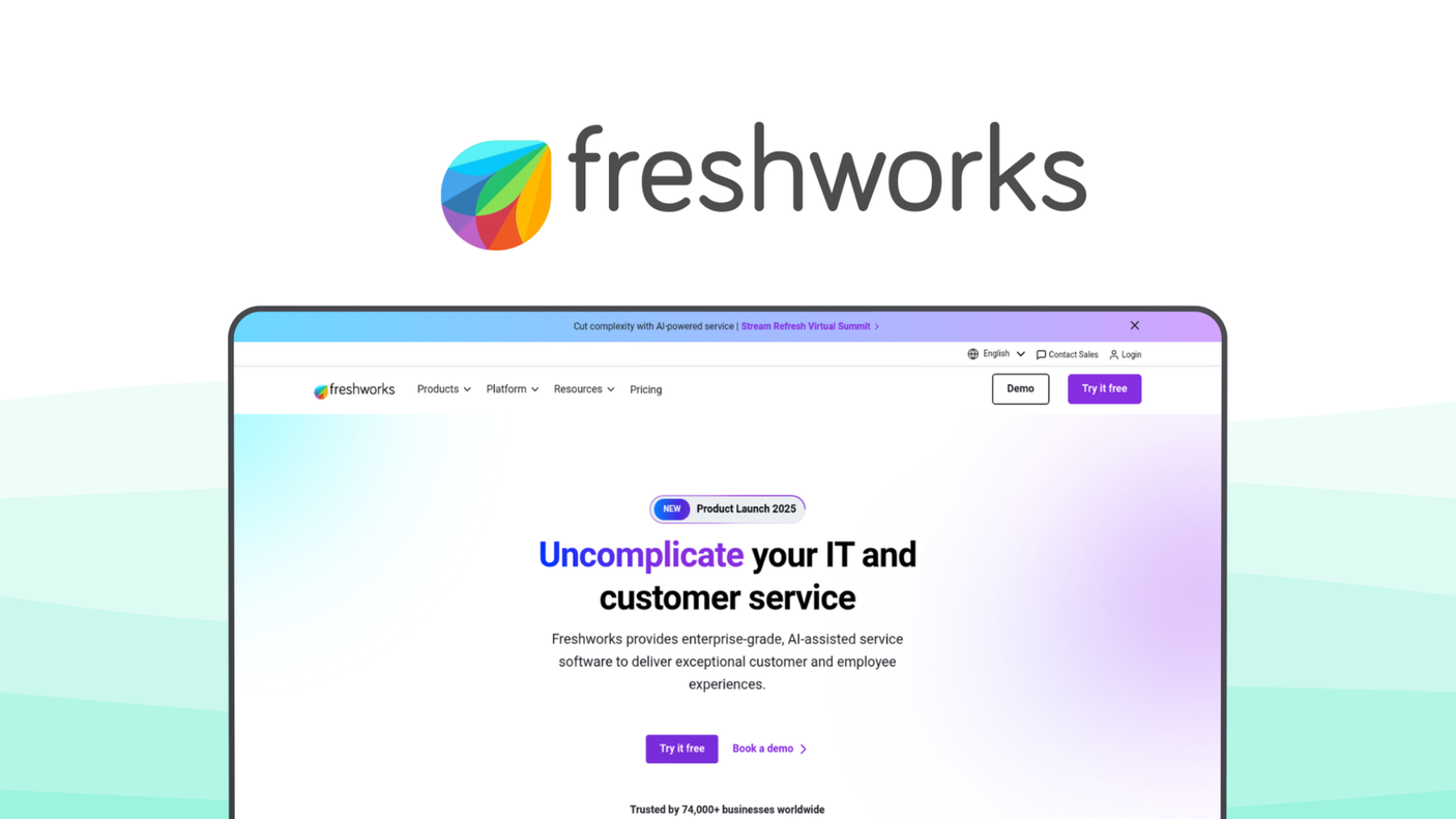 Freshworks a help desk tool, featuring omni-channel ticketing, automation, self-service, reporting, ai support.