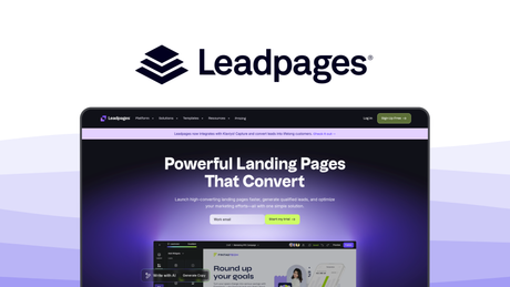 Leadpages a landing page builder tool, featuring drag-and-drop builder, conversion leadmeter, pop-ups alert bars, a/b split testing, real-time analytics.