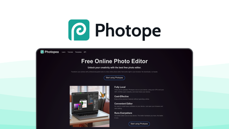 Photopea a photo editor tool, featuring psd support, smart objects, vector tools, layer styles, web based.
