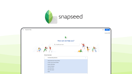 Snapseed a photo editor tool, featuring selective adjust, healing tool, curve control, expand tool, portrait pose.