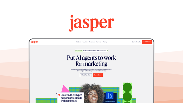 Jasper a copy writing tool, featuring brand voice, long-form assistant, seo mode, jasper chat, art add-on.
