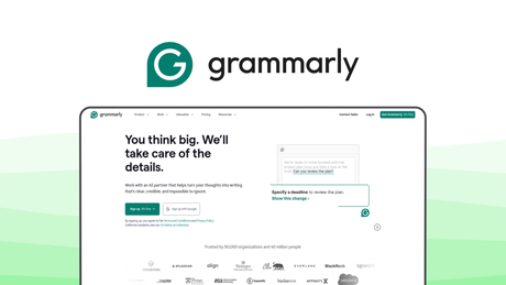 Grammarly a copy writing tool, featuring grammar check, tone detector, plagiarism check, generative ai, clarity suggestions.