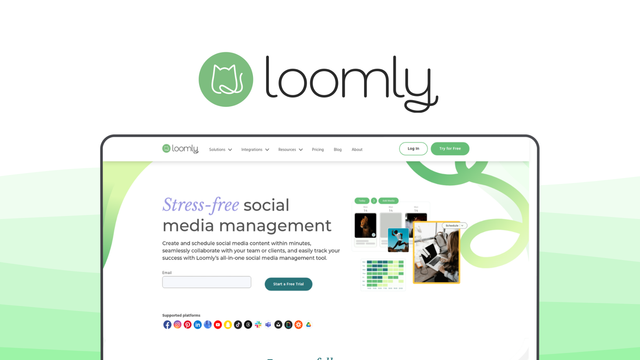 Loomly a social media management tool, featuring content calendar, post ideas, optimization tips, mockups & previews, advanced analytics.