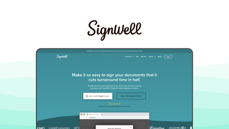 SignWell an e signature tool, featuring audit reports, document workflows, automatic reminders, reusable templates, free plan.
