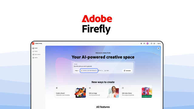 Adobe Firefly an image generator tool, featuring commercial safety, generative fill, text effects, structure reference, vector recolor.