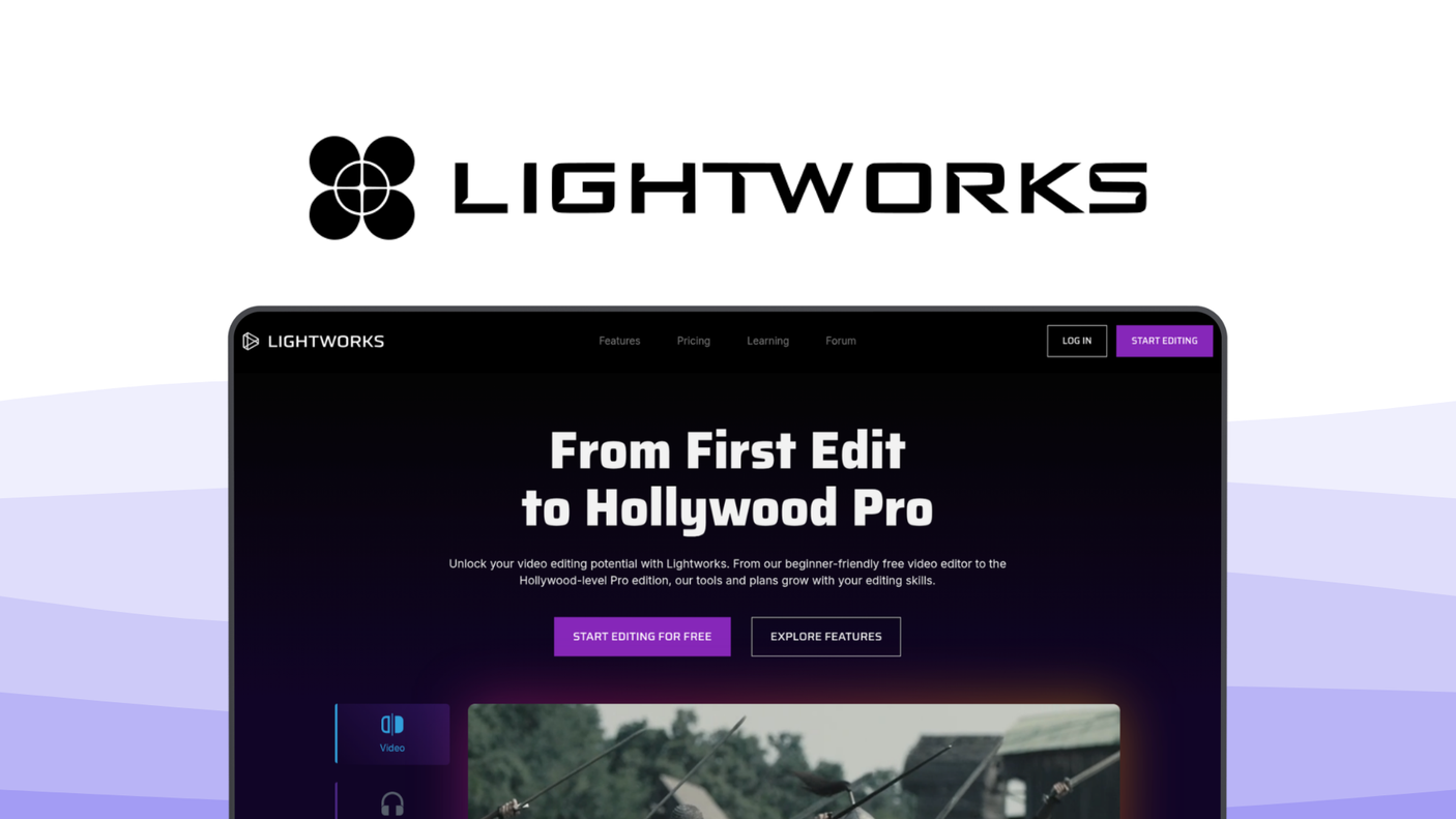 Lightworks a video editor tool, featuring multicam editing, universal timeline, real-time fx, broad formats, background rendering.