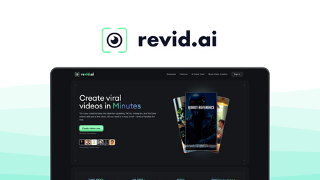 Revid AI a video generator tool, featuring audio to video, viral generator, auto captions, social optimization, ai voiceovers.