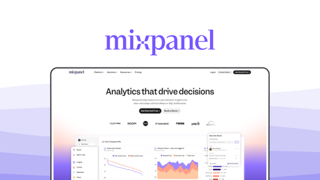 Mixpanel a web analytics tool, featuring interactive reports, conversion funnels, retention analysis, user segmentation, a/b testing.
