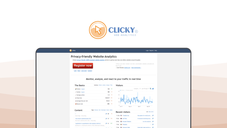Clicky a web analytics tool, featuring real-time analytics, heatmaps, uptime monitoring, individual visitor log, anti-bot filtering.