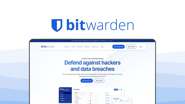 Bitwarden a password manager tool, featuring open source code, self-hosted option, username generator, send encrypted text, biometric unlock.