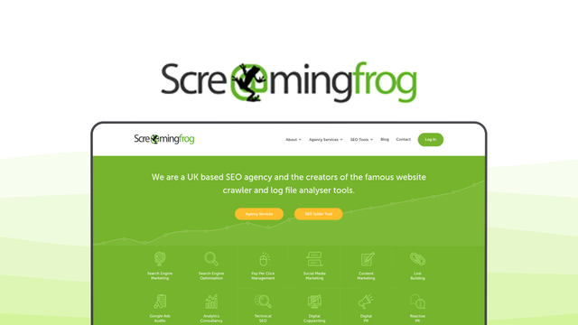 Screaming Frog SEO Spider a seo tool, featuring site crawling, broken links, metadata analysis, sitemap generation, duplicate content check, redirect analysis, js rendering.