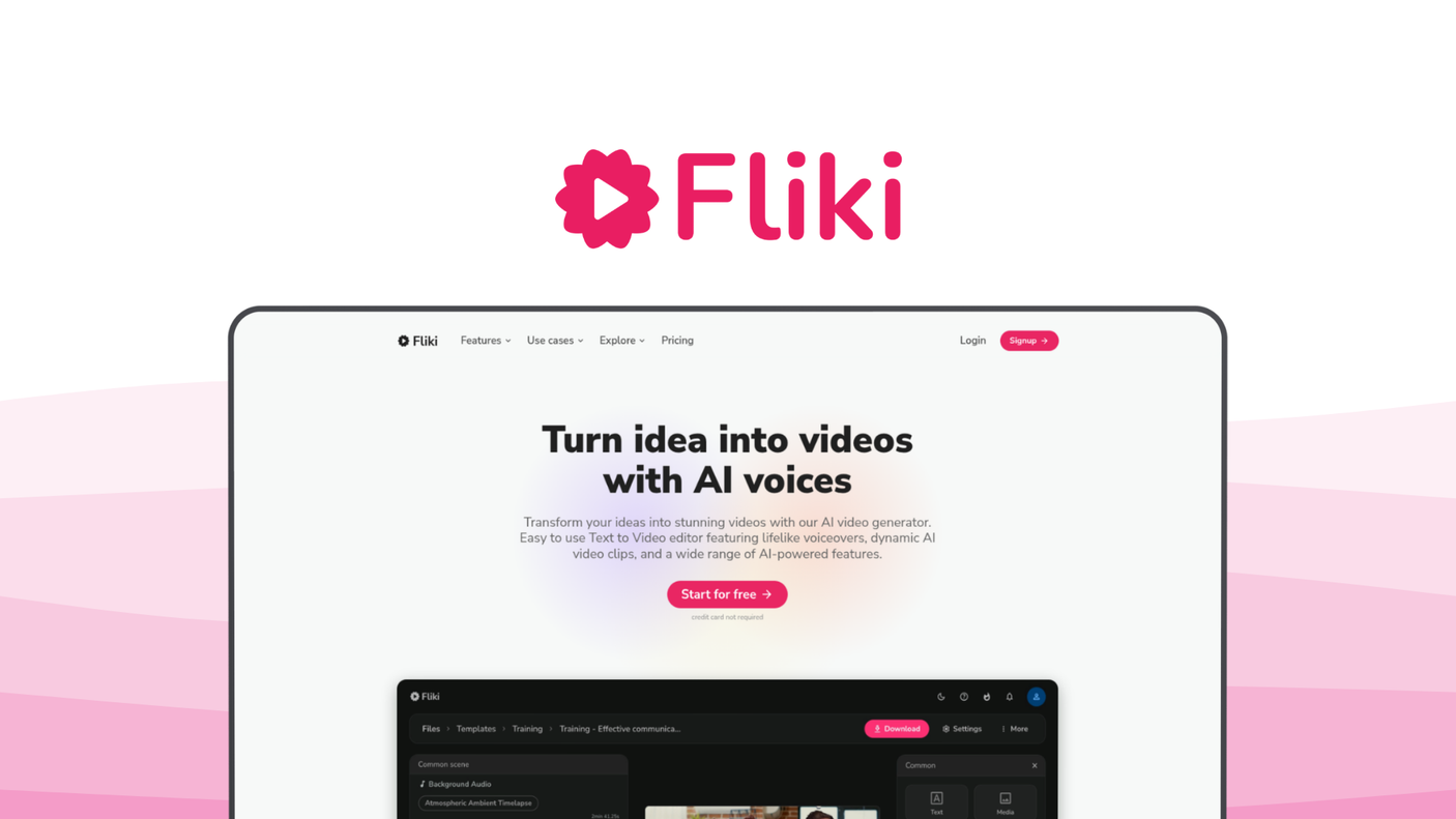 Fliki a voice generator tool, featuring text-to-speech, voice cloning, text-to-video, multilingual translate, ai avatars, browser based.