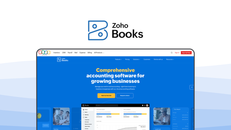 Zoho Books an accounting tool, featuring invoice automation, bank reconciliation, expense tracking, inventory management, workflow automation.
