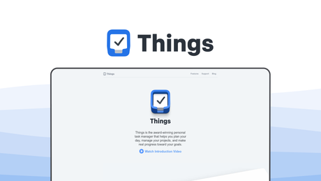 Things a task management tool, featuring elegant interface, today view, project areas, quick entry, repeating tasks, apple integration, gtd methodology.