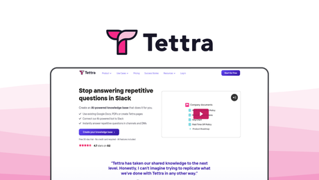 Tettra a knowledge base tool, featuring slack q&a bot, ai answers, content verification, page templates, usage analytics.