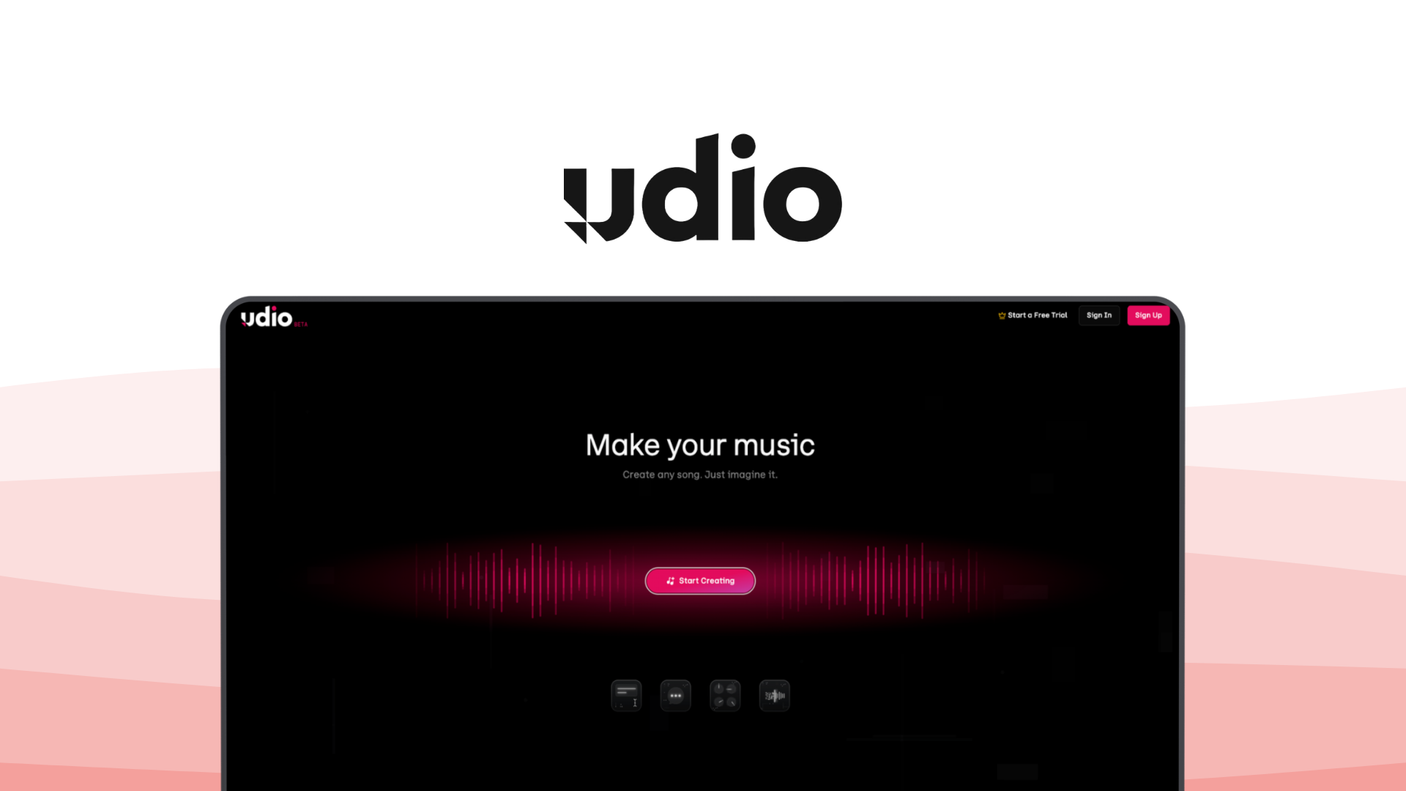 Udio a music generator tool, featuring text to song, advanced editing, audio upload, style blending, stem download.