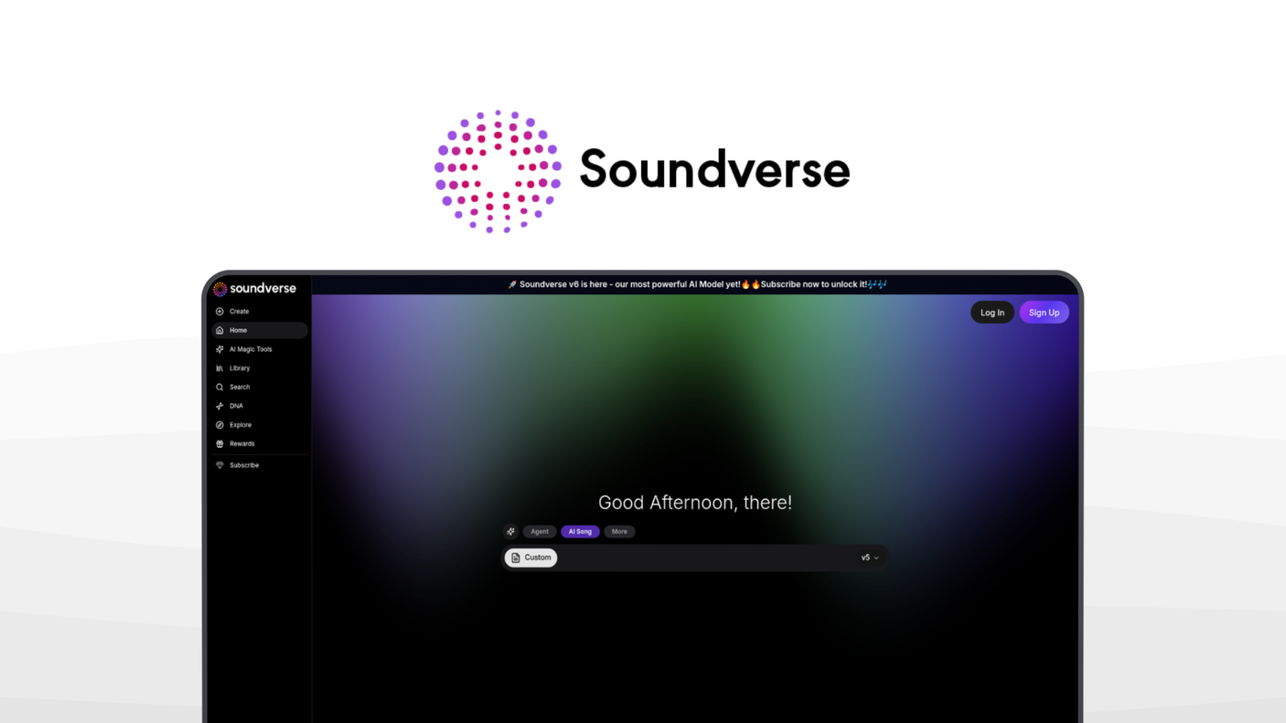 Soundverse AI a music generator tool, featuring text to music, loop generation, beat creation, multi model, instrumental focus.