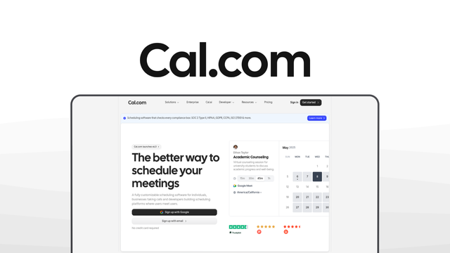 Cal.com a scheduling tool, featuring open source, calendar sync, team routing, custom branding, unlimited bookings.
