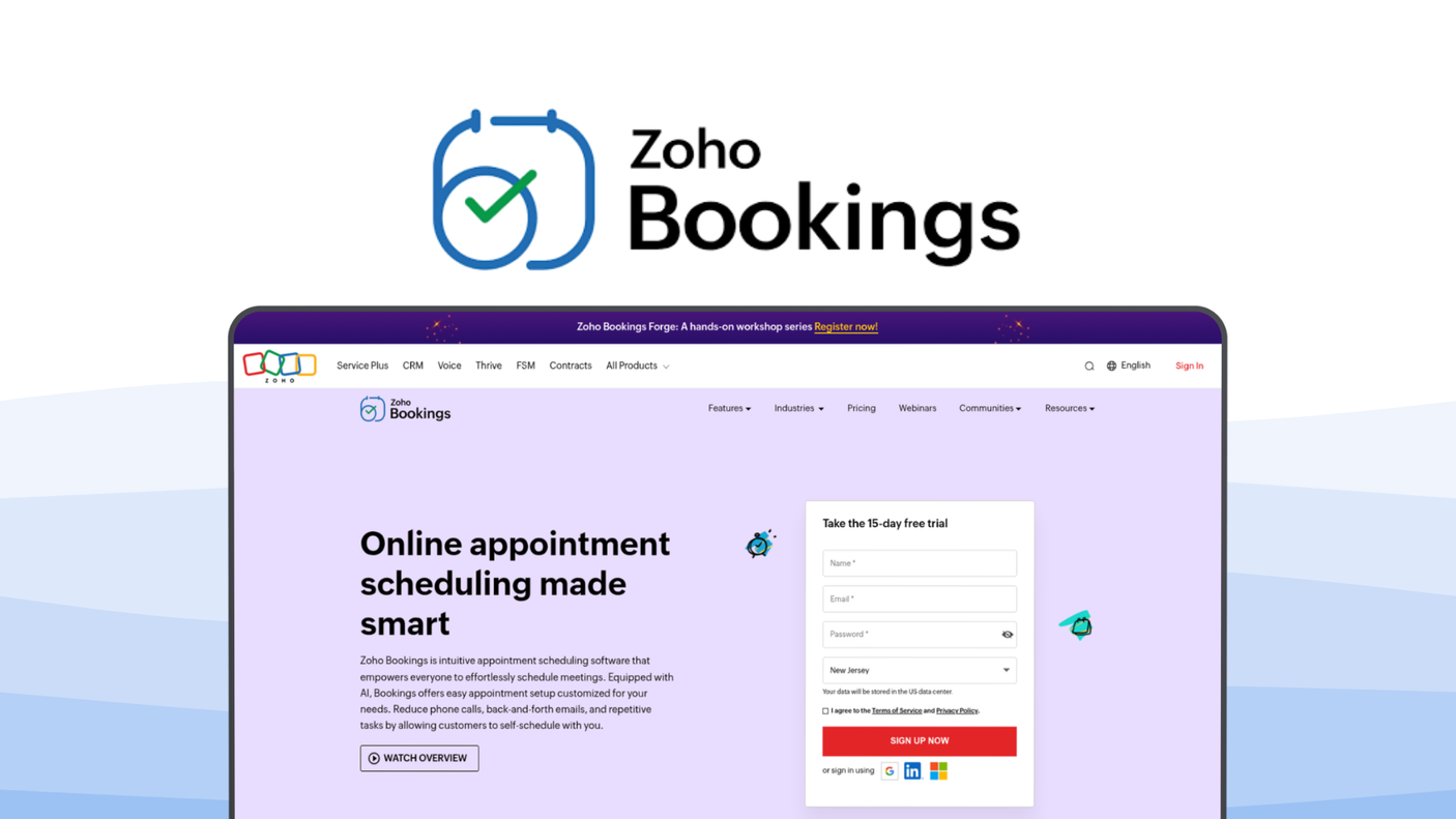 Zoho Bookings a scheduling tool, featuring calendar sync, auto reminders, zoho integrations, team scheduling.