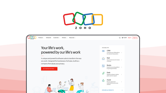 Zoho CRM a customer relation management tool, featuring ai assistant zia, workflow automation, multi-channel communication, lead management, sales forecasting.