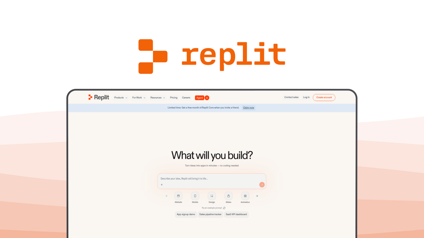 Replit a vibe coding tool, featuring in browser ide, ai agent mode, instant deployment, real time collab, built in compute.