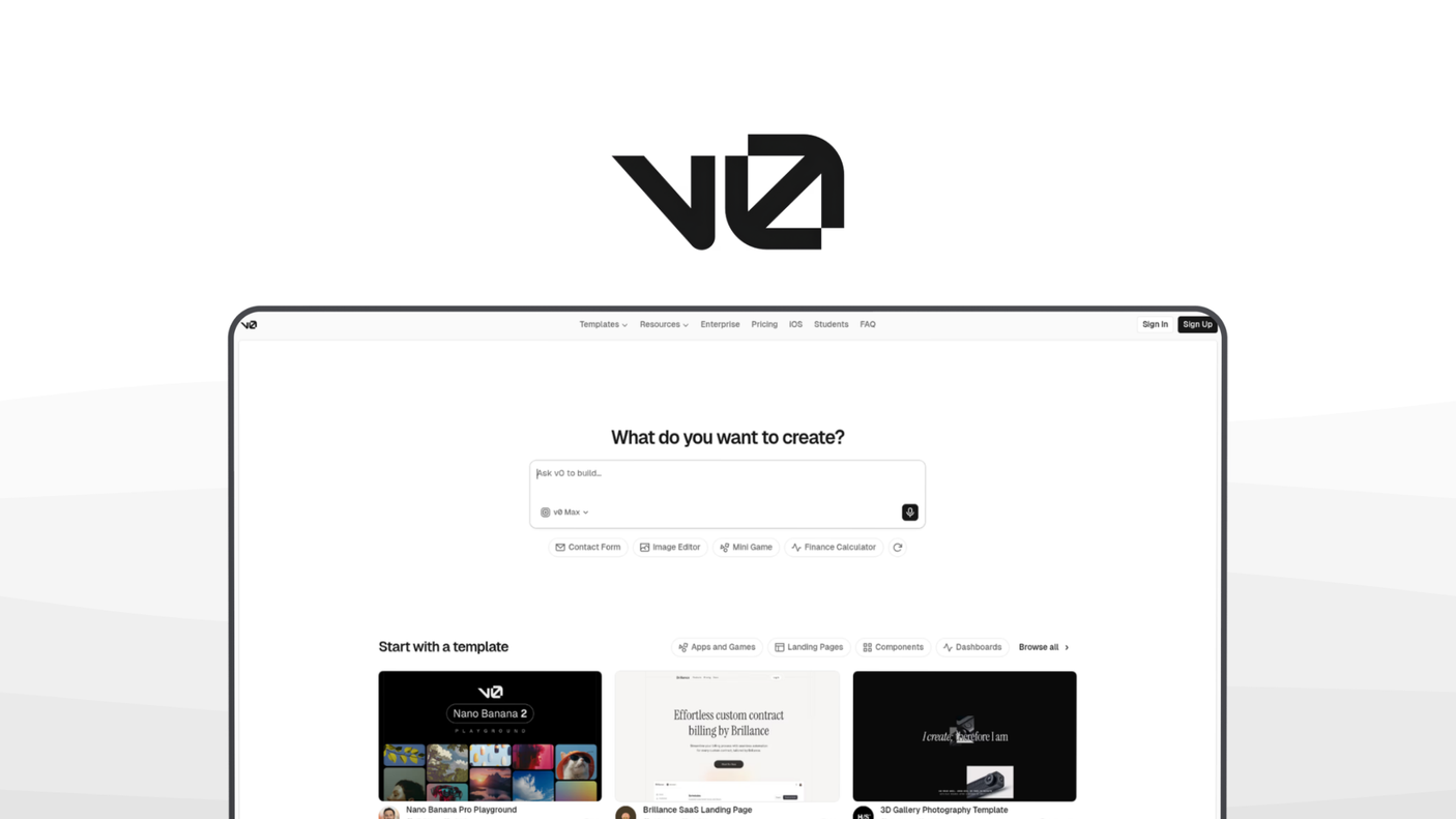 v0 a vibe coding tool, featuring generative ui code, prompt based design, react components, tailwind support, iterative refinement.