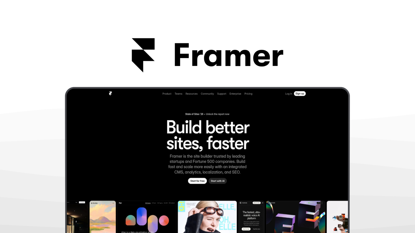 Framer a cms tool, featuring visual builder, animation system, component design.