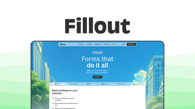 Fillout a form builder tool, featuring drag drop builder, conditional logic, payment collection, ai generation, notion integration.
