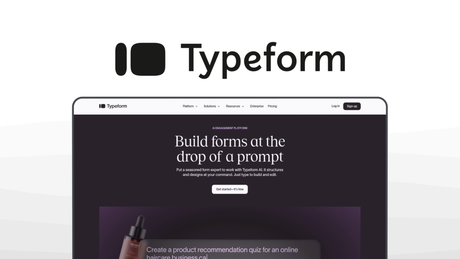 Typeform a form builder tool, featuring conversational forms, logic jumps, custom themes, high completion, embed integration.