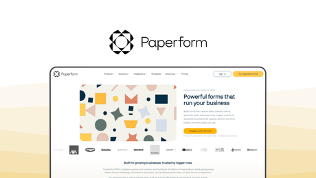 Paperform a form builder tool, featuring document style editor, calculations, appointment booking, payment processing, conditional logic.