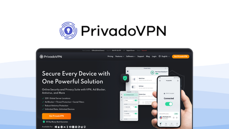 PrivadoVPN a vpn tool, featuring free tier, high speeds, streaming support, strong encryption, simple ui.