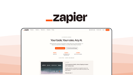 Zapier an automation tool, featuring no-code workflows, app integrations, ai automation, visual editor, conditional logic.