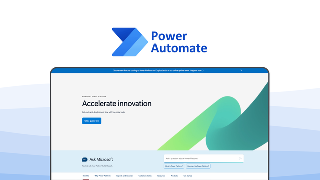Microsoft Power Automate an automation tool, featuring cloud flows, desktop flows, ai builder, rpa capabilities, microsoft integration.