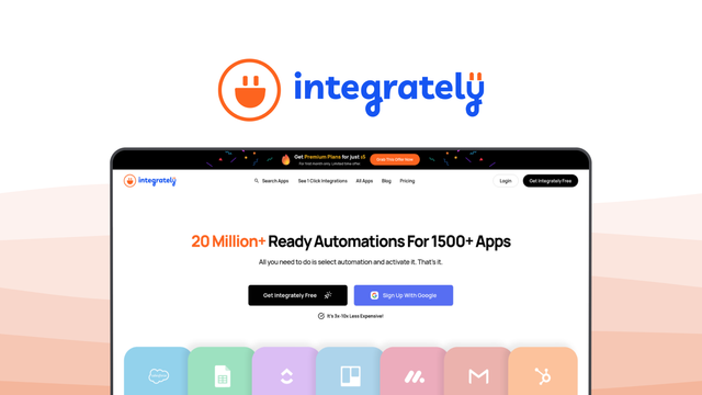Integrately an automation tool, featuring one click automation, prebuilt workflows, app integrations, easy setup, real time sync.